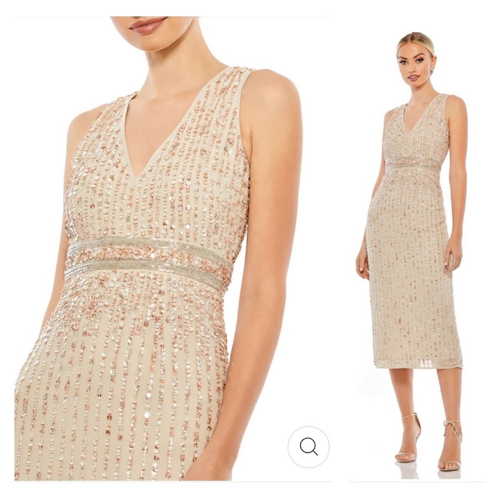 Elegant Sequin Embellished Cream Dress
